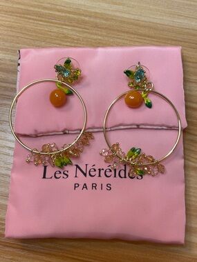 Authentic Les Néréides Paris orange fruit hoop drop earrings 🍊✨